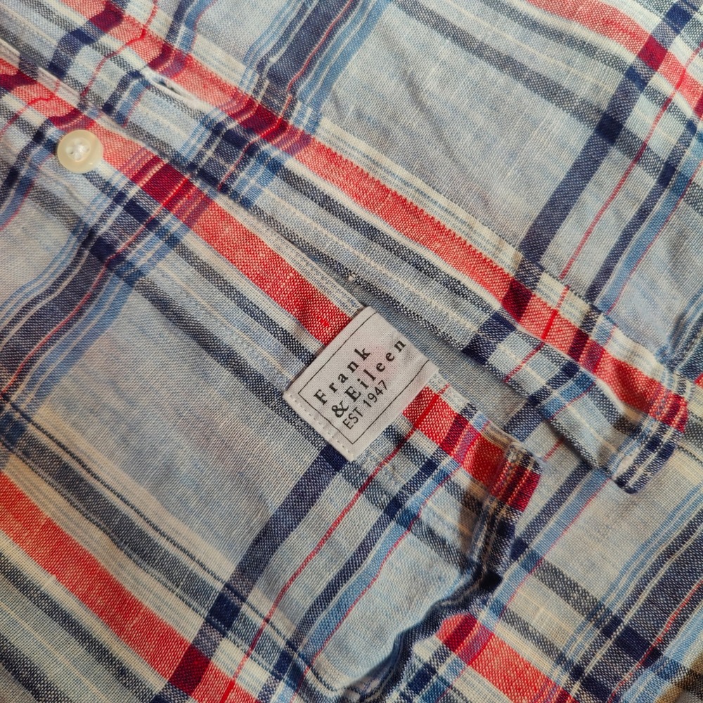 Frank & Eileen Mary Italian Linen Shirt Dress Plaid Shift XS Tunic Coastal Boho - Picture 6 of 8
